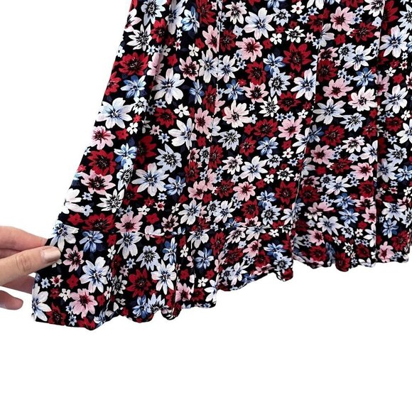 Divided red blue and white floral summer dress spaghetti straps v-neck sundress - Picture 5 of 5